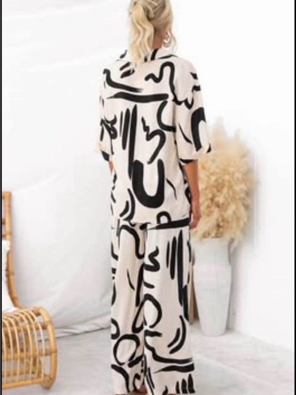 Abstract Black & Cream Print Two-Piece Set